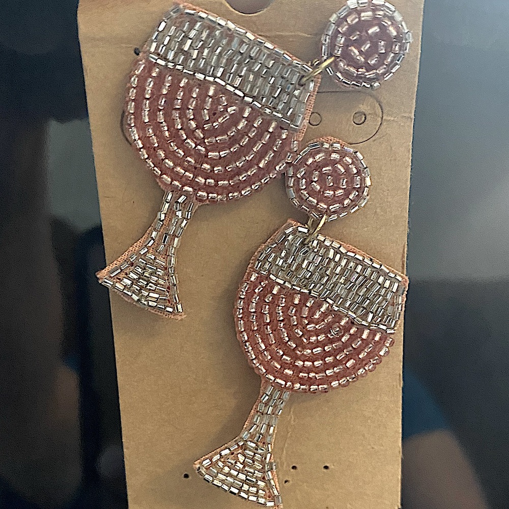 Rose Gold Champagne Wine Seed Bead Boozy Earrings